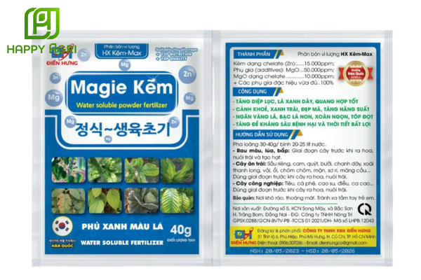 Thông tin Phân bón vi lượng HX Kẽm-Max Phủ xanh màu lá