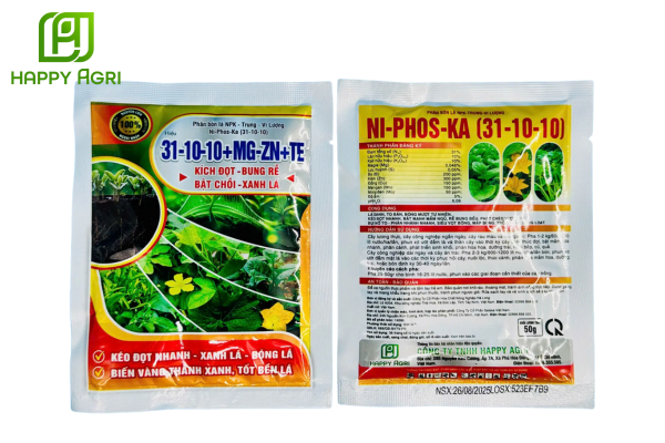 Thông tin phân bón lá NPK-TRUNG-VI LƯỢNG NI-PHOS-KA (31-10-10) hiệu 31-10-10 + Mg + Zn + TE