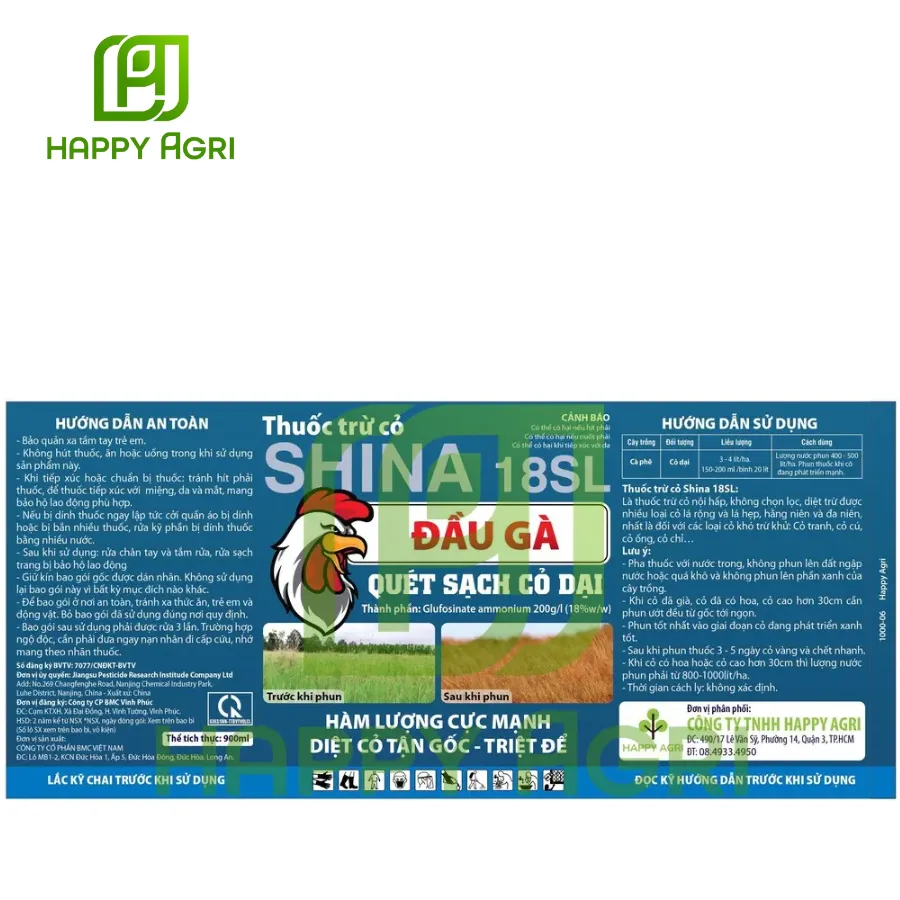 Thuốc Trừ Cỏ SHINA 18SL - Nhãn Hiệu Đầu Gà 900ML