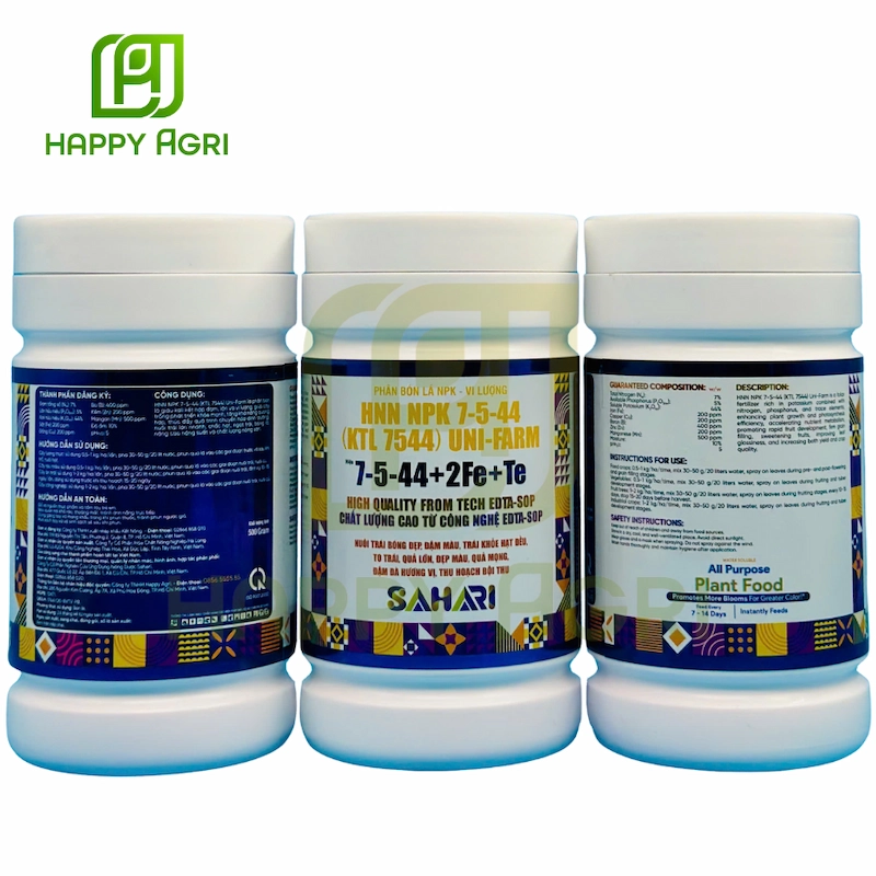 Phân bón lá NPK - vi lượng HNN NPK 7-5-44 hiệu 7-5-44 + 2Fe +TE