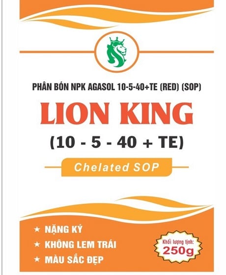 Phân bón NPK Agasol 10-5-40+TE (RED) (SOP) Lion King