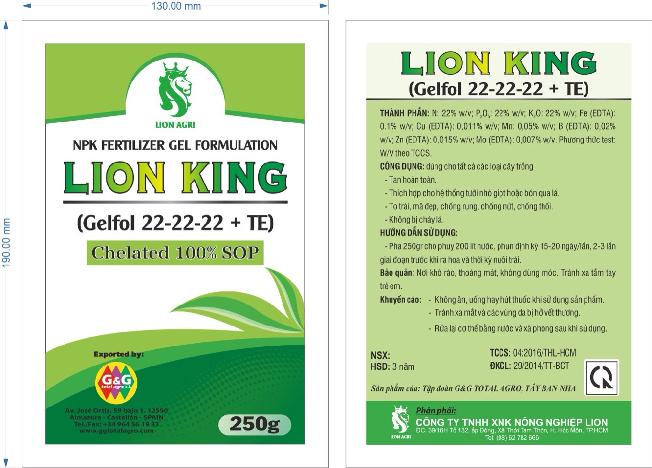 Phân bón lá NPK FERTILIZER GEL FORMULATION LION KING (Gelfol 22-22-22 + TE)