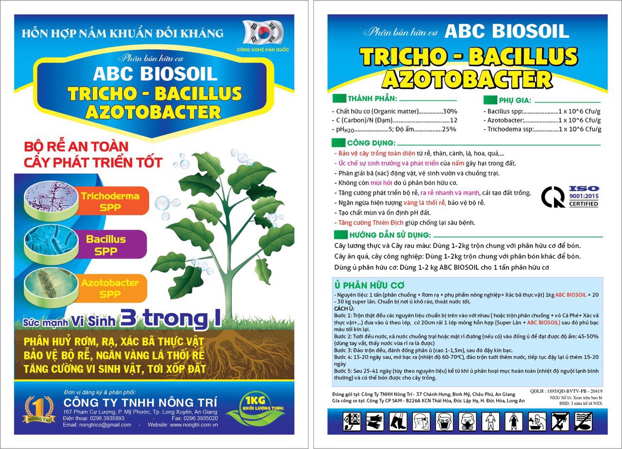 Phân bón hữu cơ ABC BIOSOIL TRICHO - BACILLUS AZOTOBACTER