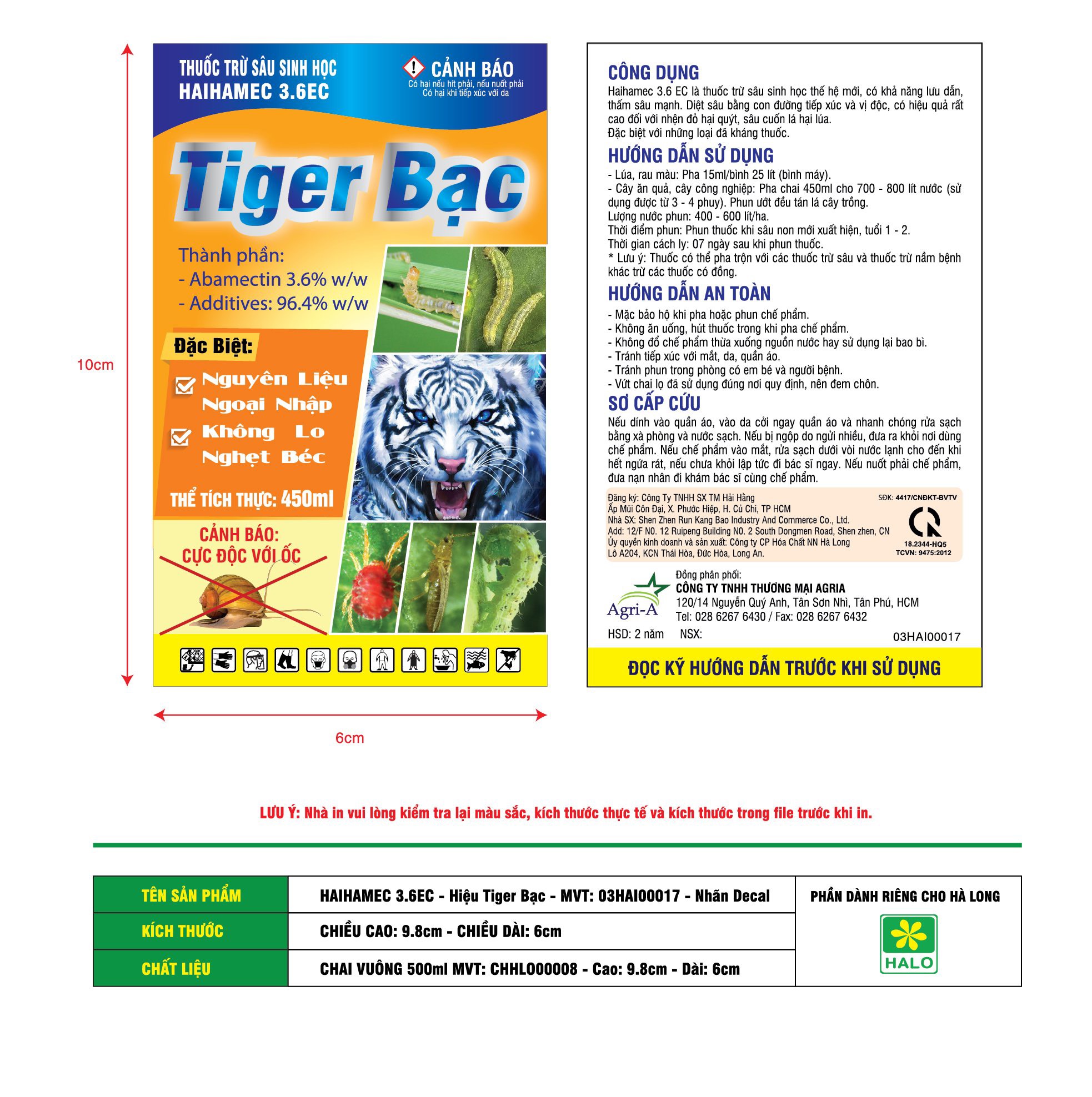 THUỐC TRỪ SÂU SINH HỌC HAIHAMEC 3.6EC Tiger Bạc